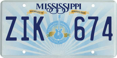 MS license plate ZIK674