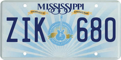 MS license plate ZIK680