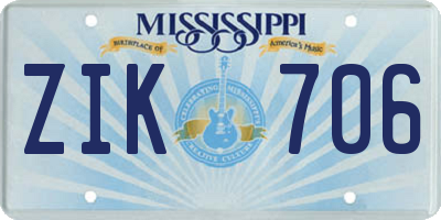 MS license plate ZIK706
