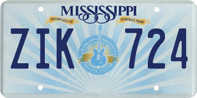 MS license plate ZIK724