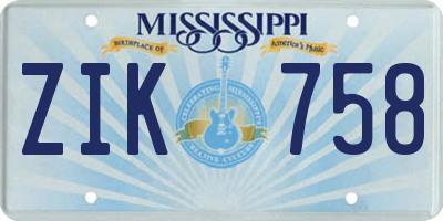 MS license plate ZIK758