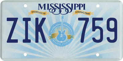 MS license plate ZIK759