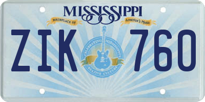 MS license plate ZIK760
