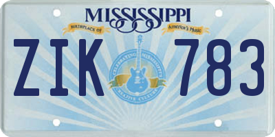 MS license plate ZIK783