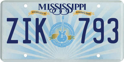 MS license plate ZIK793