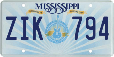 MS license plate ZIK794