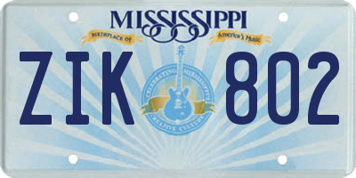 MS license plate ZIK802