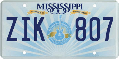 MS license plate ZIK807