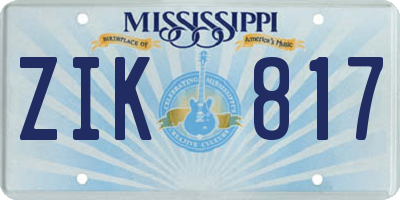 MS license plate ZIK817