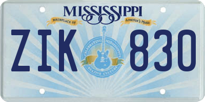 MS license plate ZIK830
