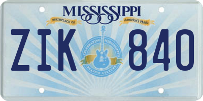 MS license plate ZIK840