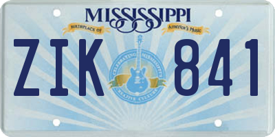 MS license plate ZIK841