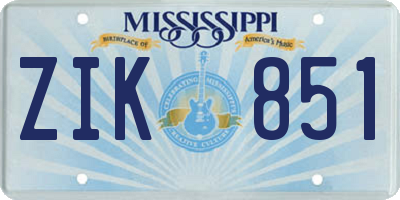 MS license plate ZIK851