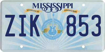 MS license plate ZIK853