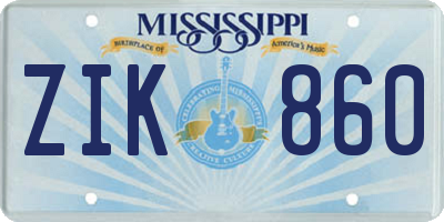MS license plate ZIK860