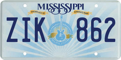MS license plate ZIK862