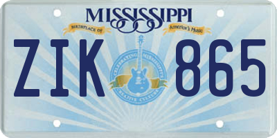 MS license plate ZIK865