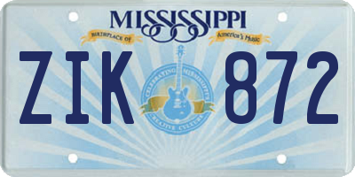 MS license plate ZIK872