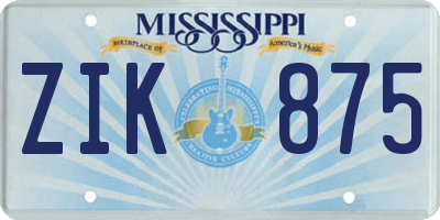 MS license plate ZIK875