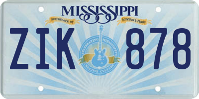MS license plate ZIK878