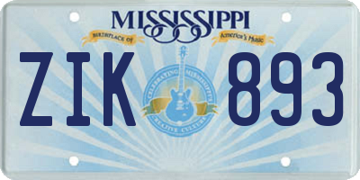 MS license plate ZIK893