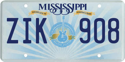 MS license plate ZIK908