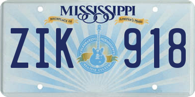 MS license plate ZIK918