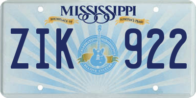 MS license plate ZIK922