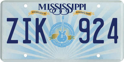 MS license plate ZIK924