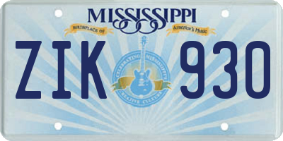 MS license plate ZIK930