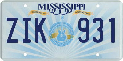 MS license plate ZIK931