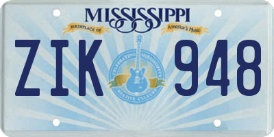 MS license plate ZIK948