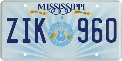 MS license plate ZIK960