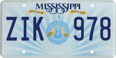 MS license plate ZIK978