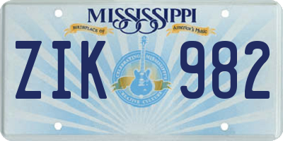MS license plate ZIK982