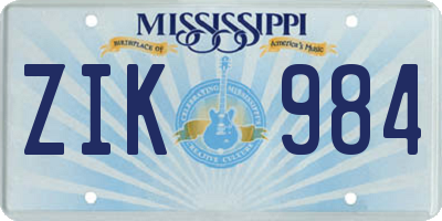MS license plate ZIK984