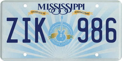 MS license plate ZIK986