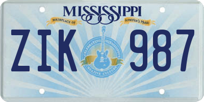MS license plate ZIK987