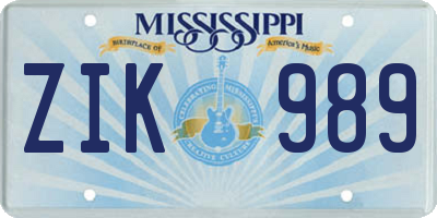 MS license plate ZIK989