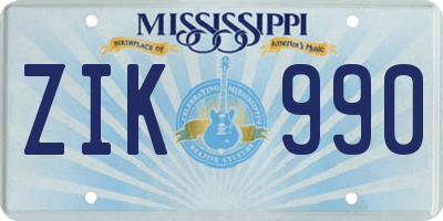 MS license plate ZIK990