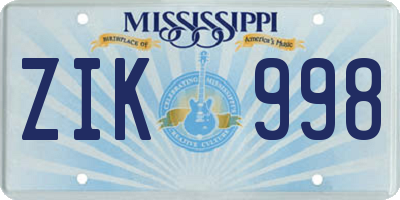 MS license plate ZIK998