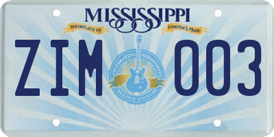 MS license plate ZIM003