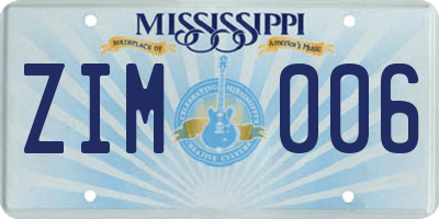 MS license plate ZIM006