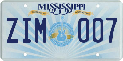 MS license plate ZIM007