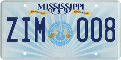 MS license plate ZIM008