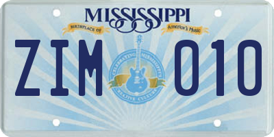 MS license plate ZIM010