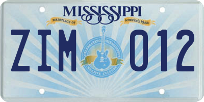 MS license plate ZIM012
