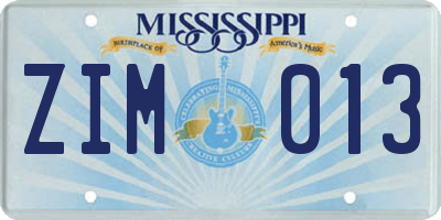 MS license plate ZIM013