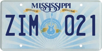 MS license plate ZIM021
