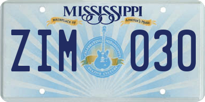MS license plate ZIM030